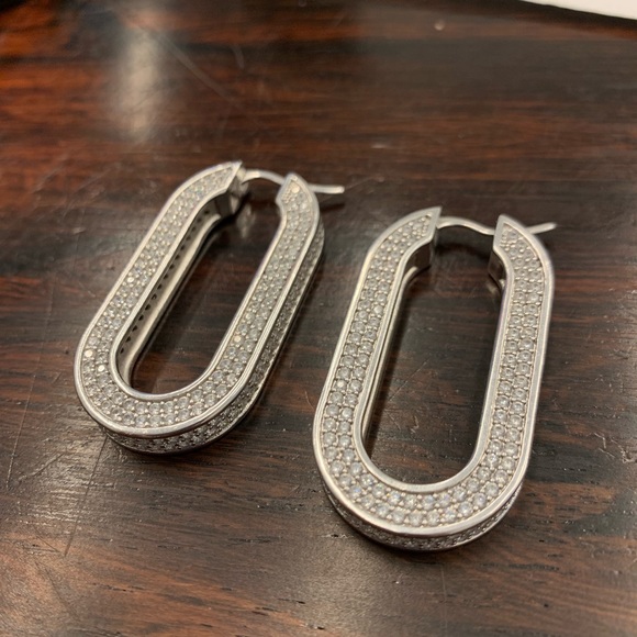 Celine Edwige Crystal Rhodium Hoops - Picture 2 of 8